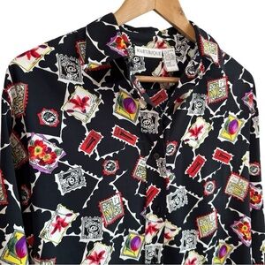 Vintage Martinique Postal Stamp Top Sz S Button Down Shirt Travel Retro Novelty